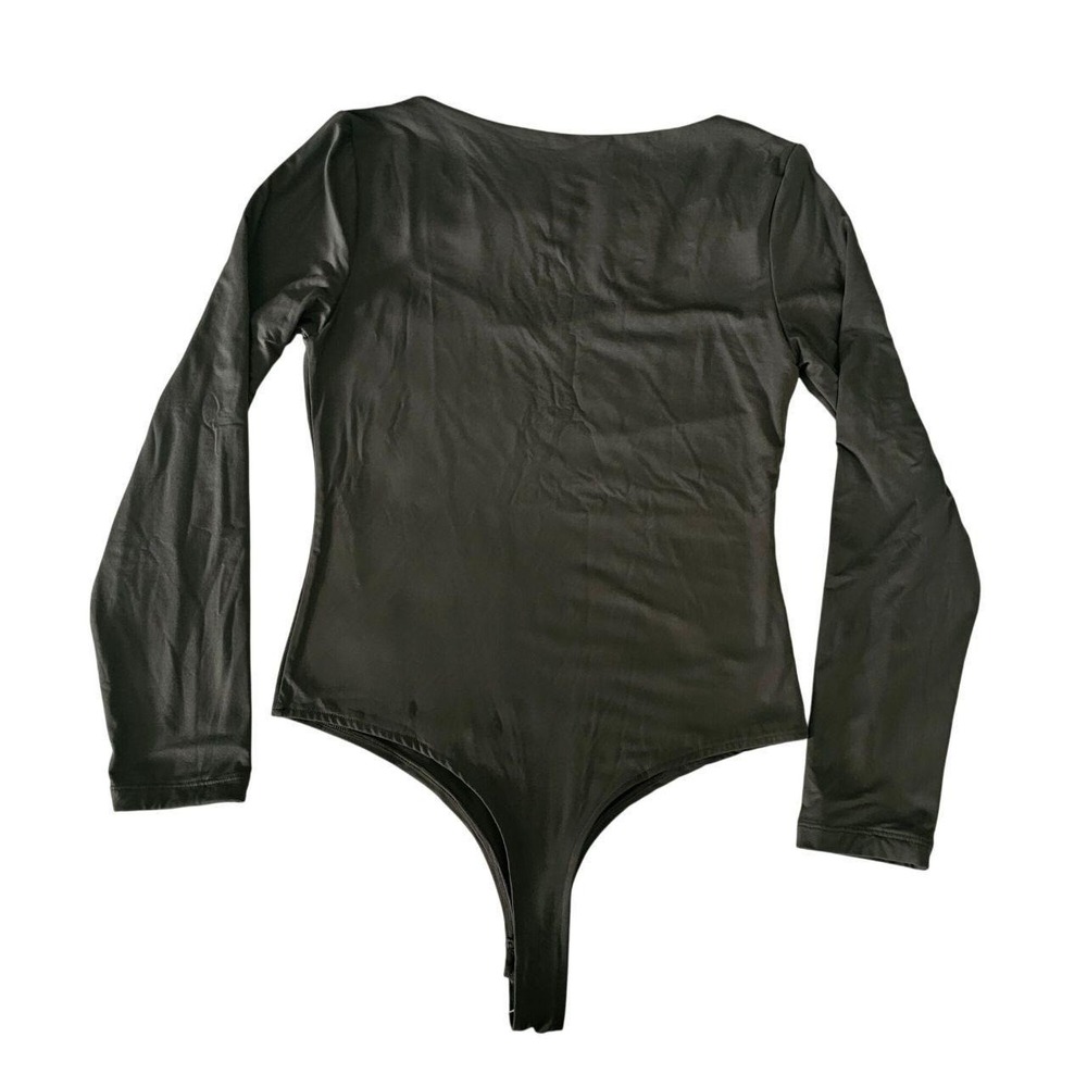 Reoria Women's Gray/Green Sweetheart Neck Long Sleeve Thong Bodysuit Size Large - Picture 4 of 8